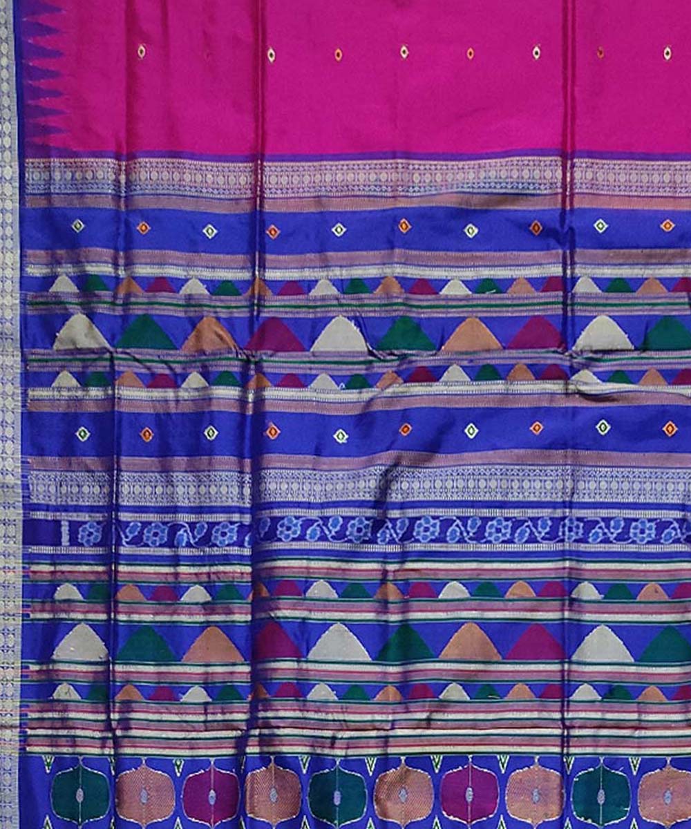 Pink blue silk handloom bomkai saree