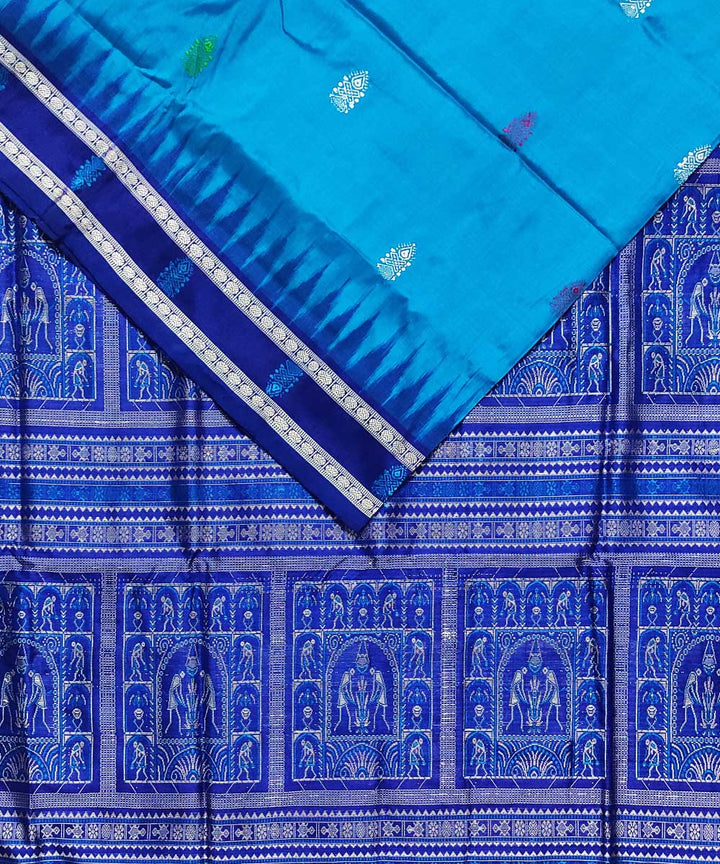 Navy blue sea blue handloom bomkai silk saree