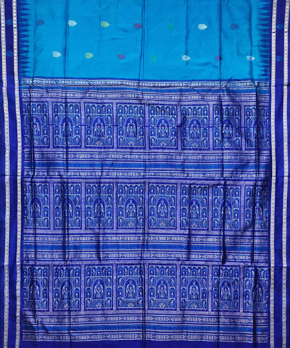 Navy blue sea blue handloom bomkai silk saree