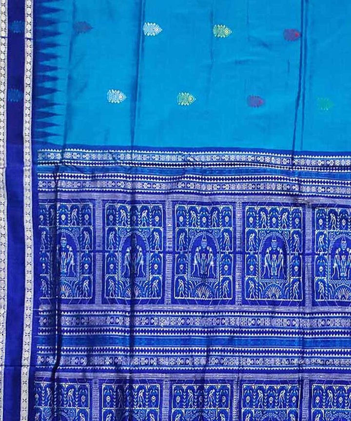 Navy blue sea blue handloom bomkai silk saree