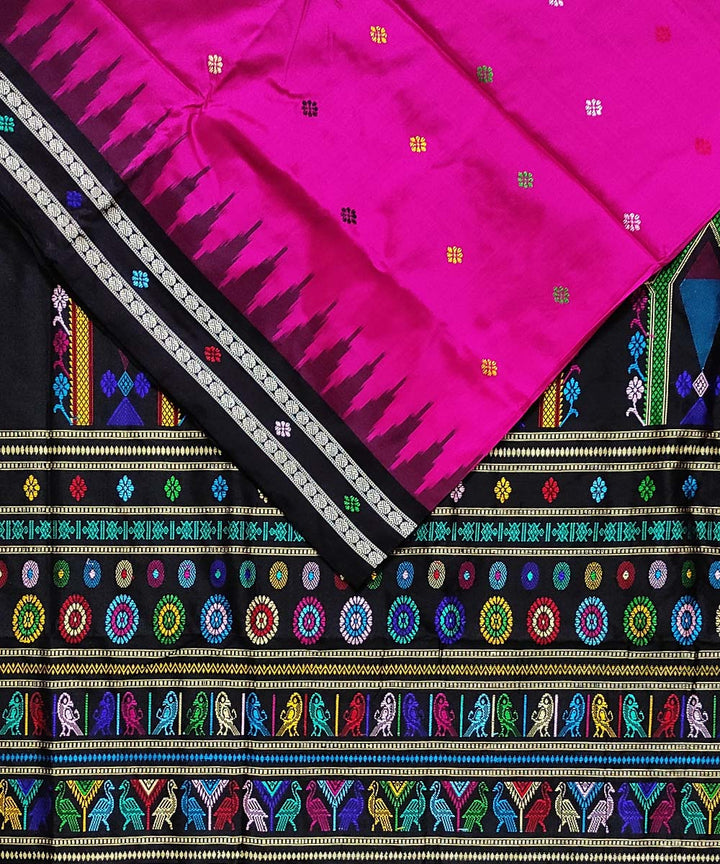 Black pink silk handloom bomkai saree