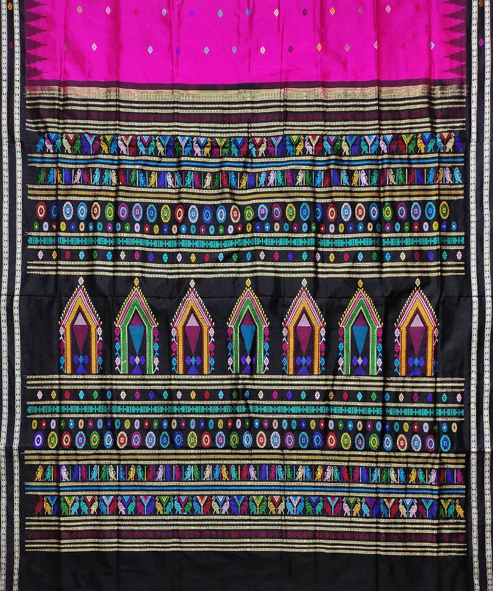 Black pink silk handloom bomkai saree