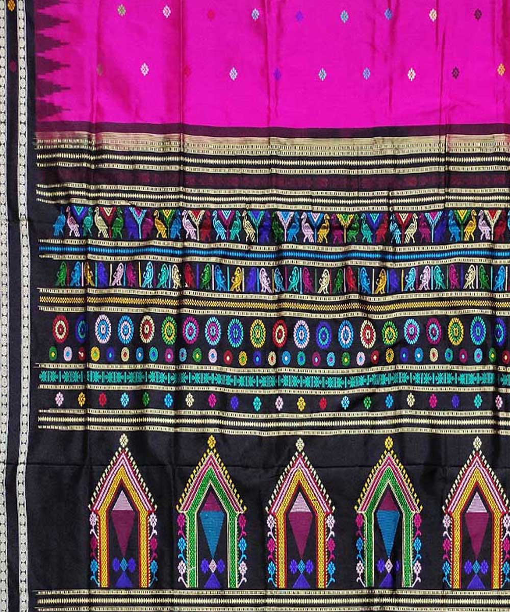 Black pink silk handloom bomkai saree