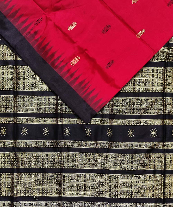 Red black handloom bomkai silk saree