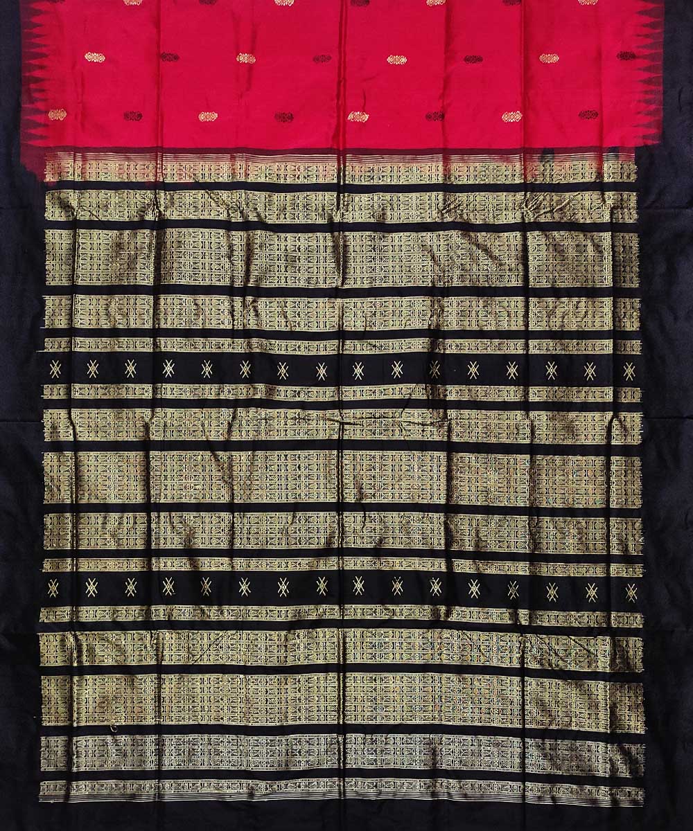 Red black handloom bomkai silk saree