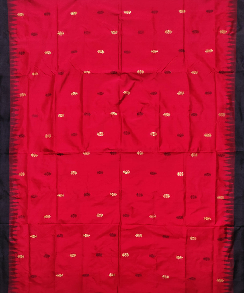 Red black handloom bomkai silk saree