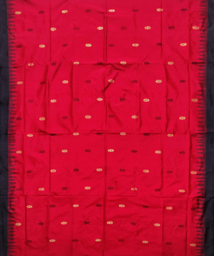 Red black handloom bomkai silk saree