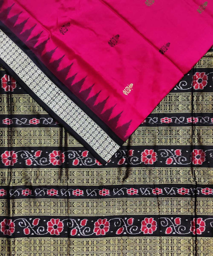 Pink black silk handloom bomkai saree