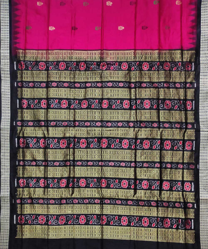 Pink black silk handloom bomkai saree