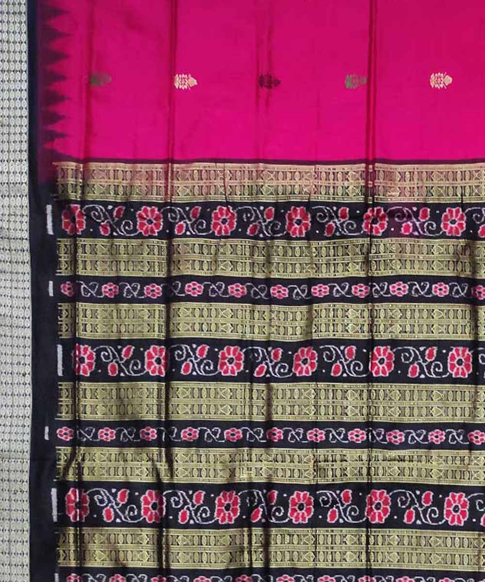 Pink black silk handloom bomkai saree