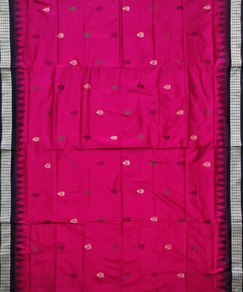 Pink black silk handloom bomkai saree