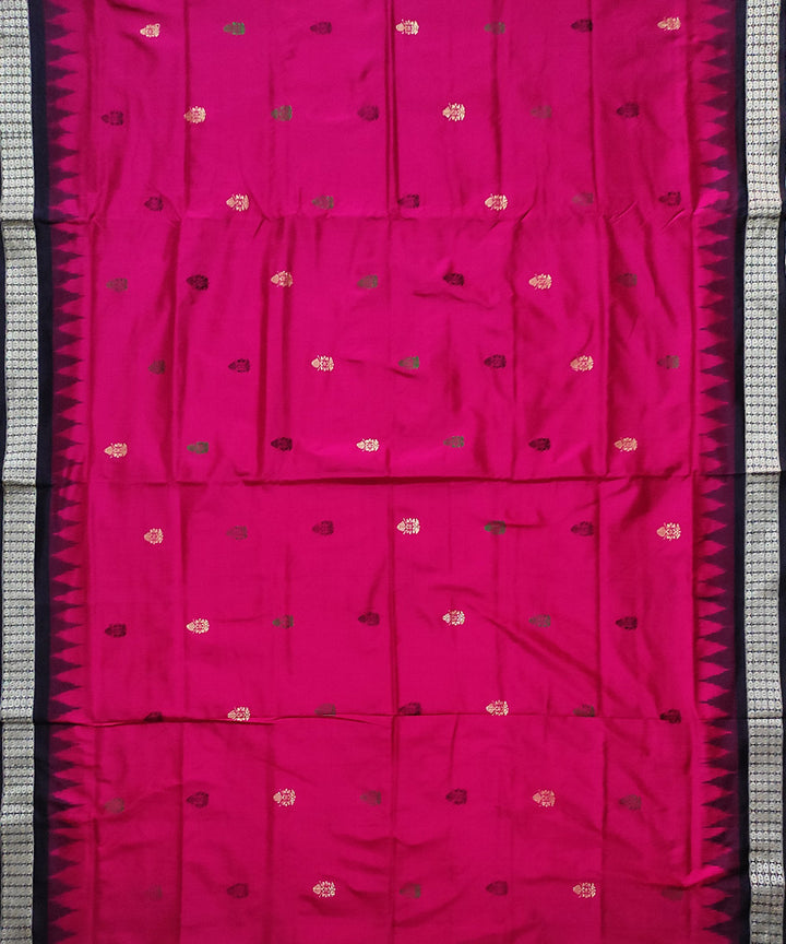 Pink black silk handloom bomkai saree