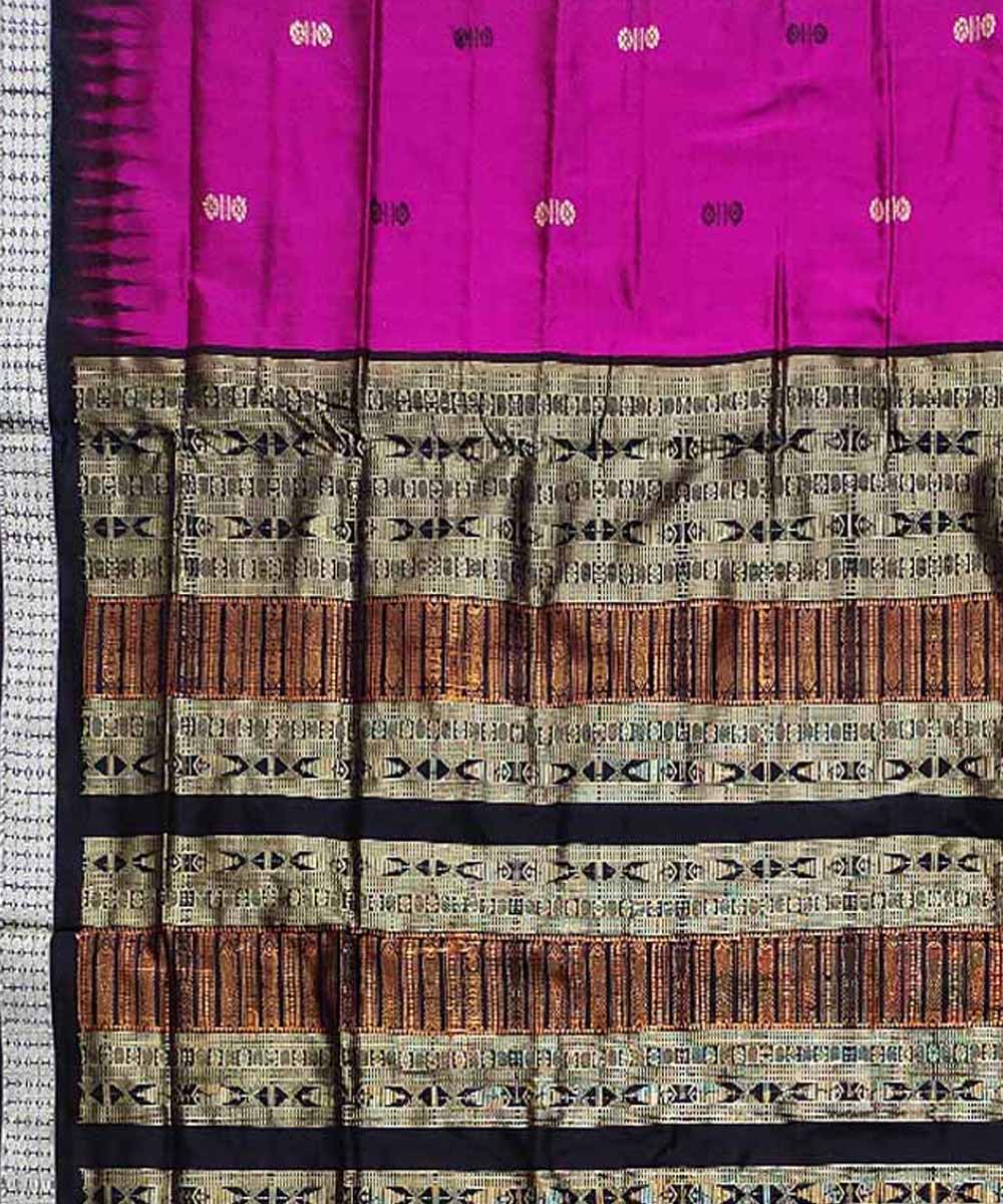 Magenta black handloom silk bomkai saree