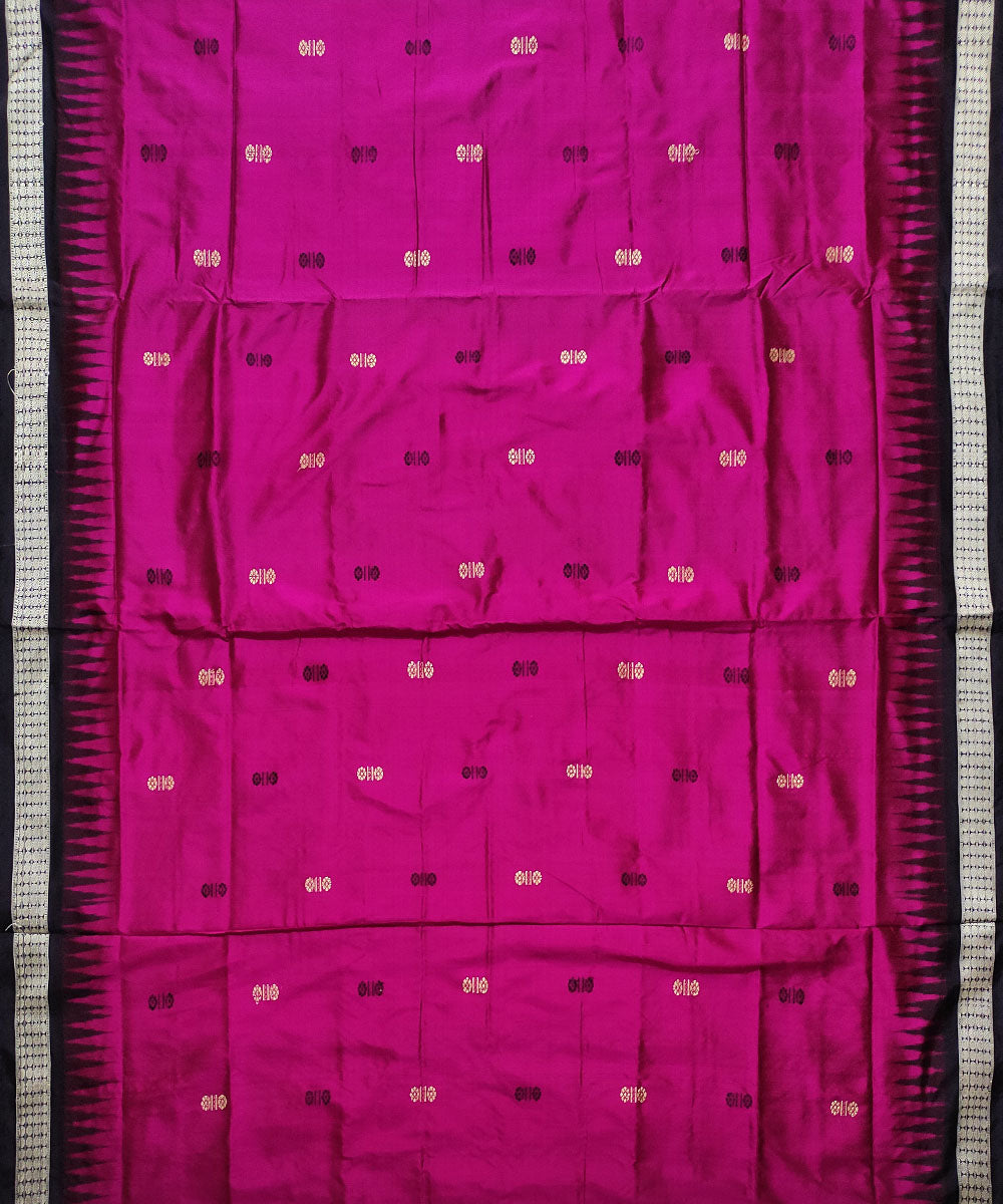 Magenta black handloom silk bomkai saree