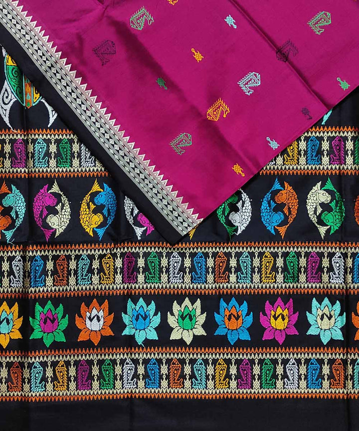 Magenta black handloom bomkai silk saree