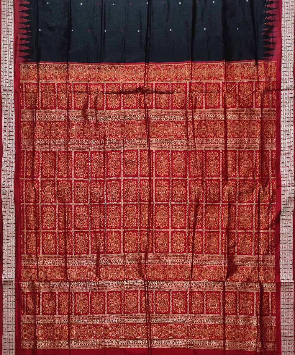 Black maroon silk handloom bomkai saree