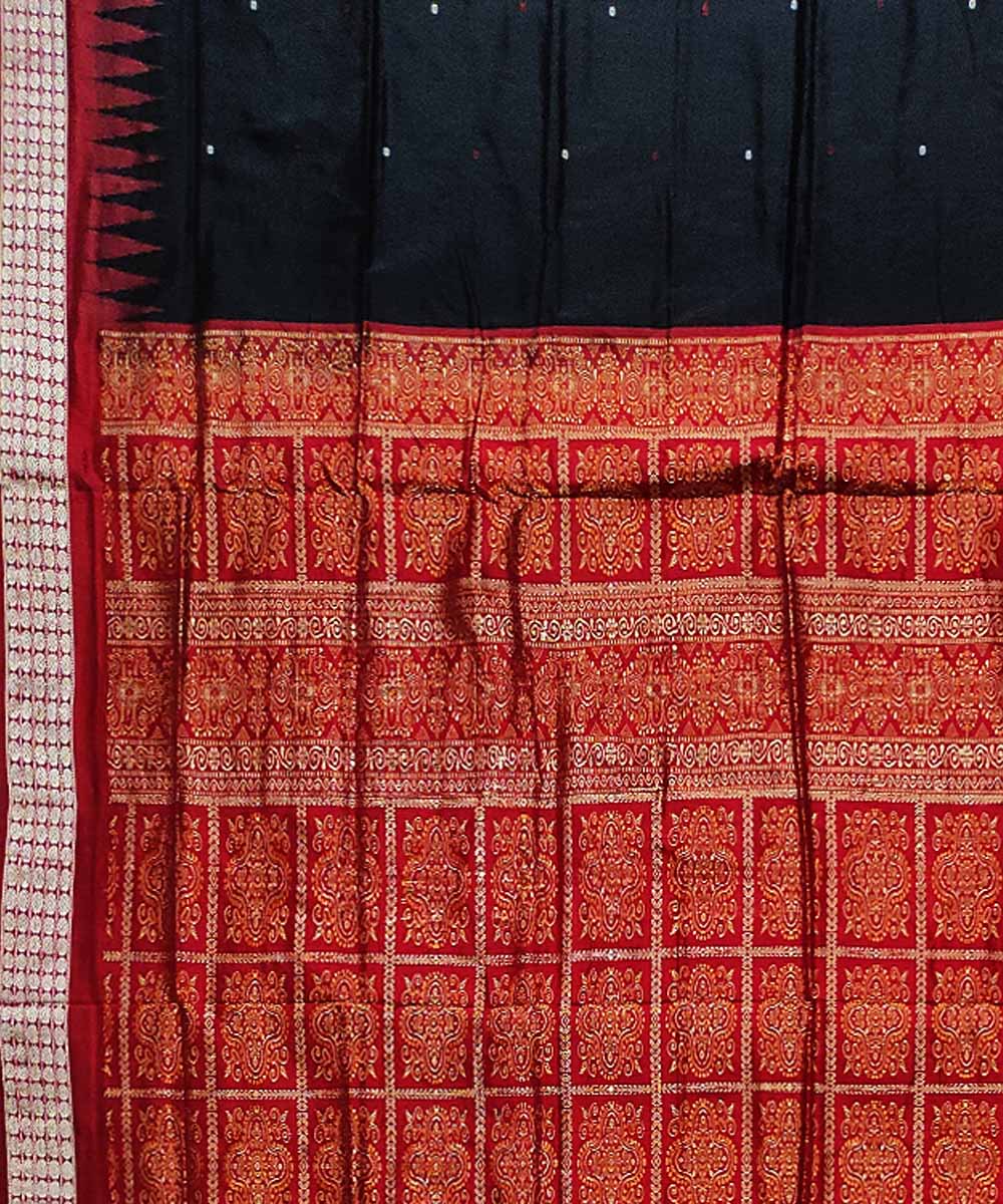 Black maroon silk handloom bomkai saree