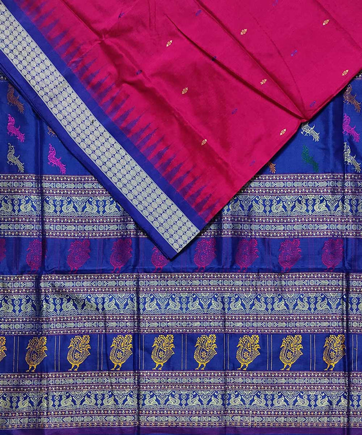 Navy blue magenta silk handloom bomkai saree