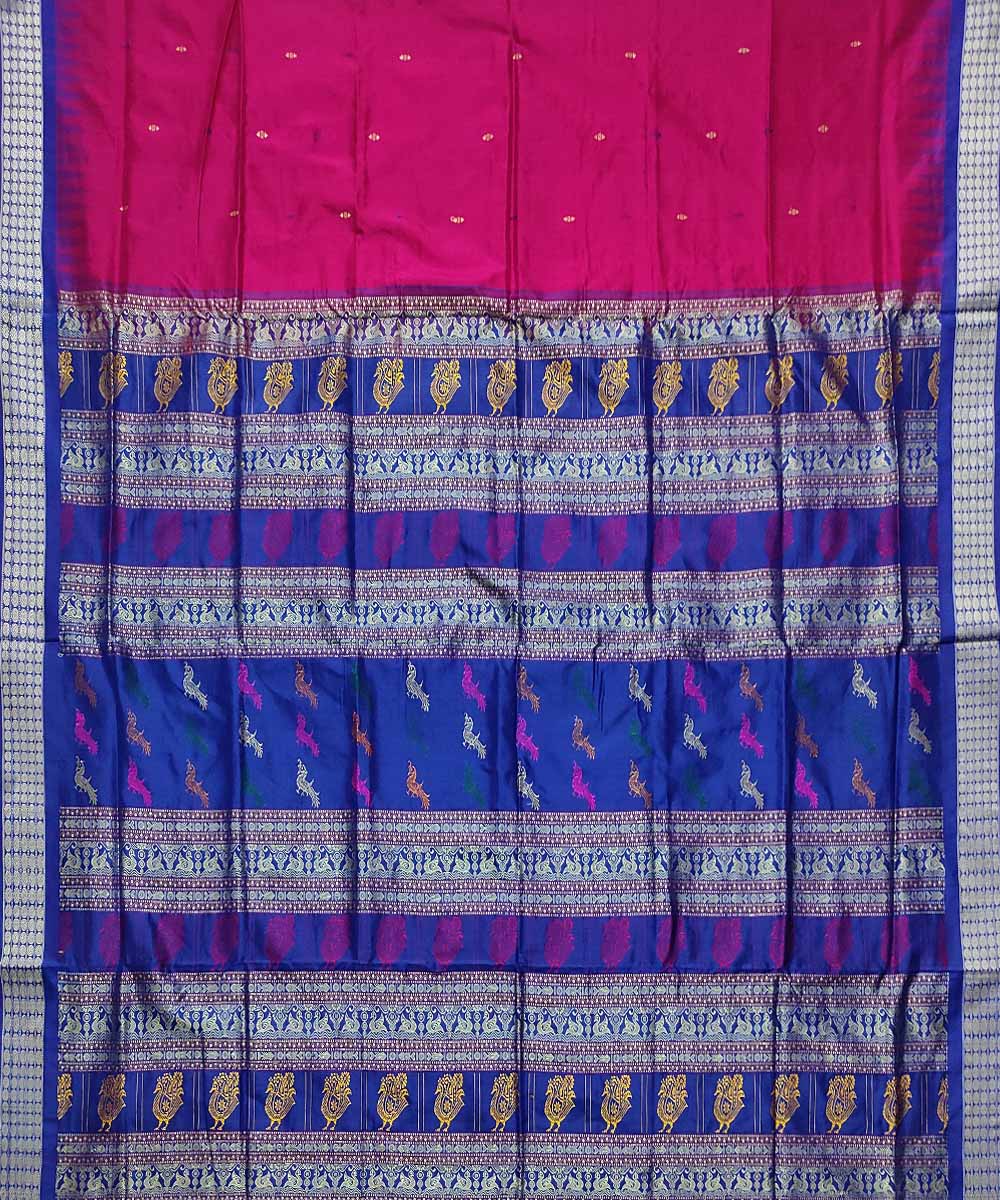 Navy blue magenta silk handloom bomkai saree