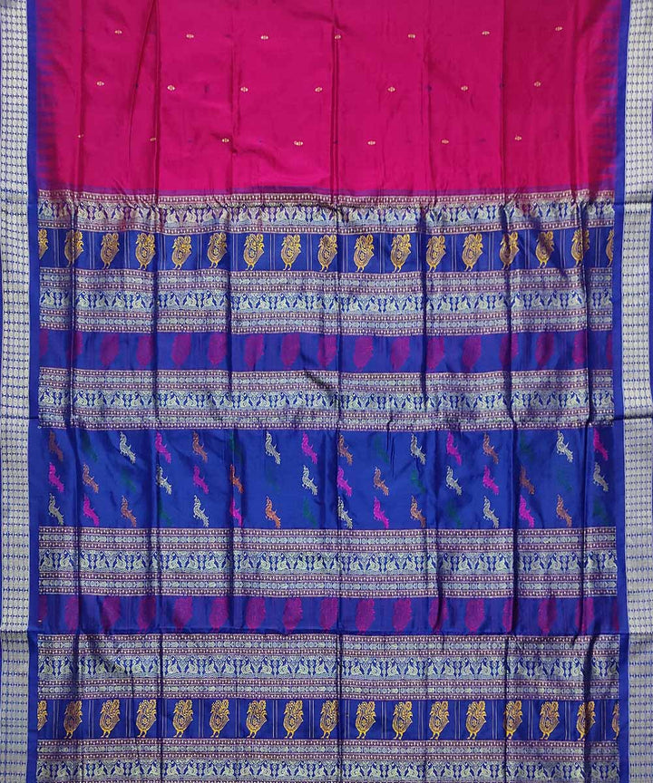 Navy blue magenta silk handloom bomkai saree