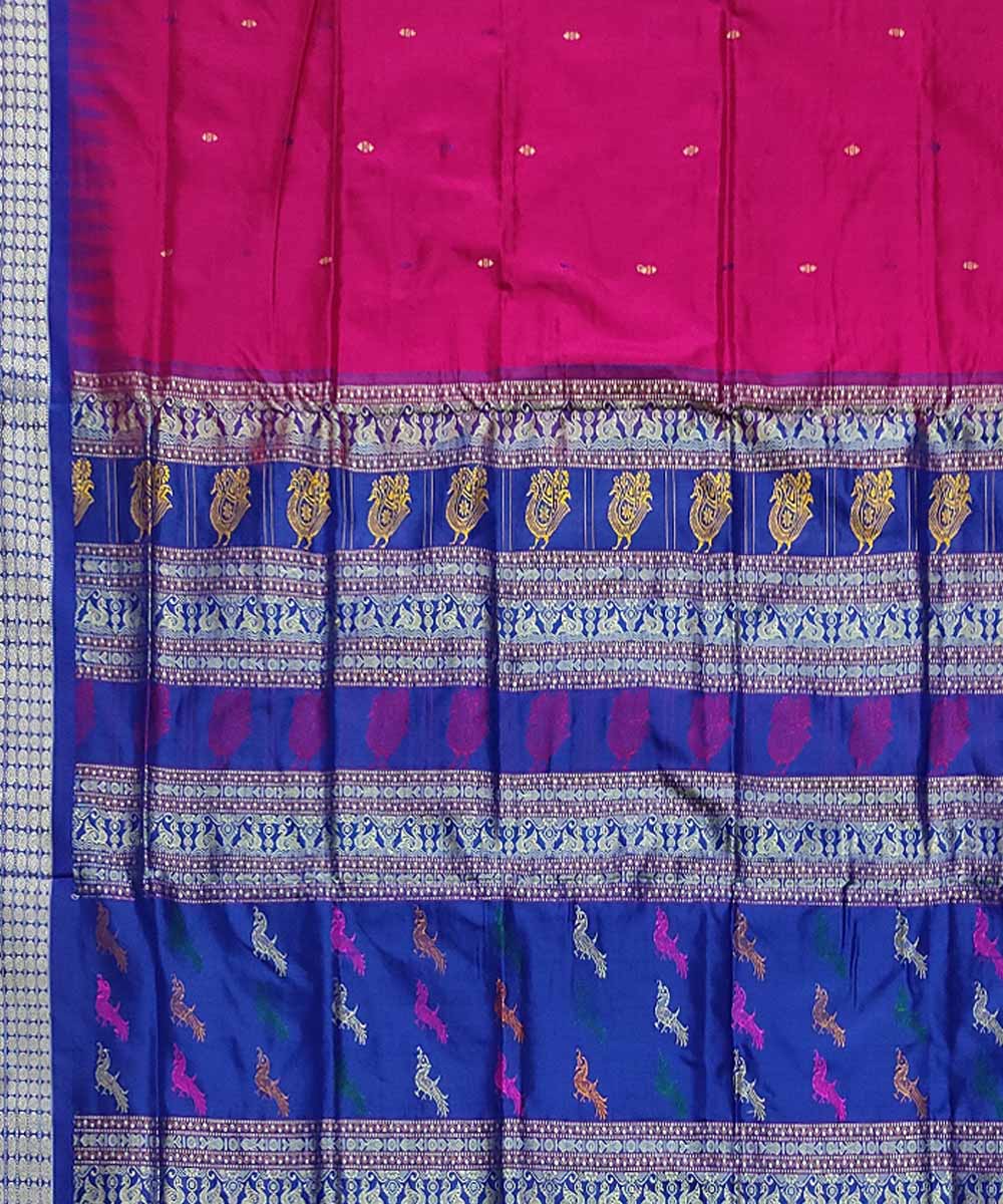 Navy blue magenta silk handloom bomkai saree