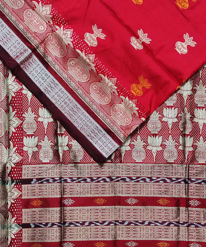 Red cofee brown silk handloom bomkai saree