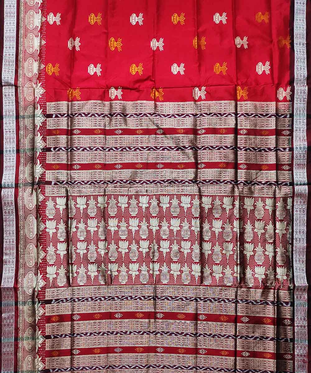 Red cofee brown silk handloom bomkai saree