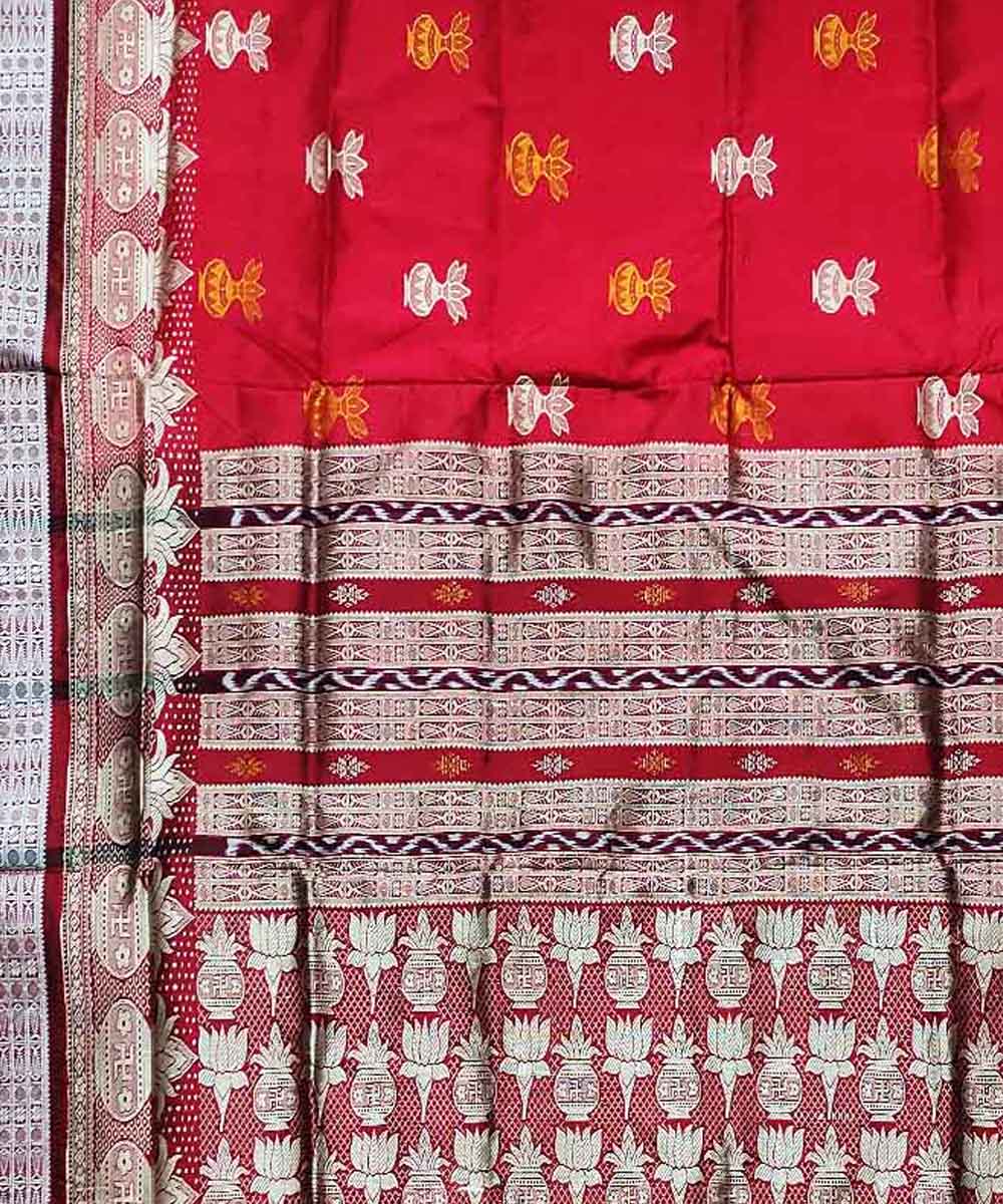 Red cofee brown silk handloom bomkai saree