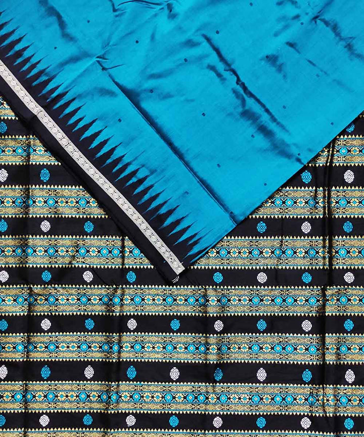 Black teal blue silk handloom bomkai saree