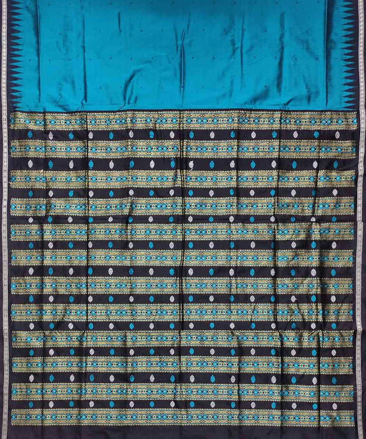 Black teal blue silk handloom bomkai saree