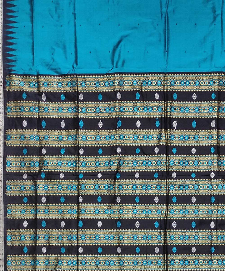 Black teal blue silk handloom bomkai saree