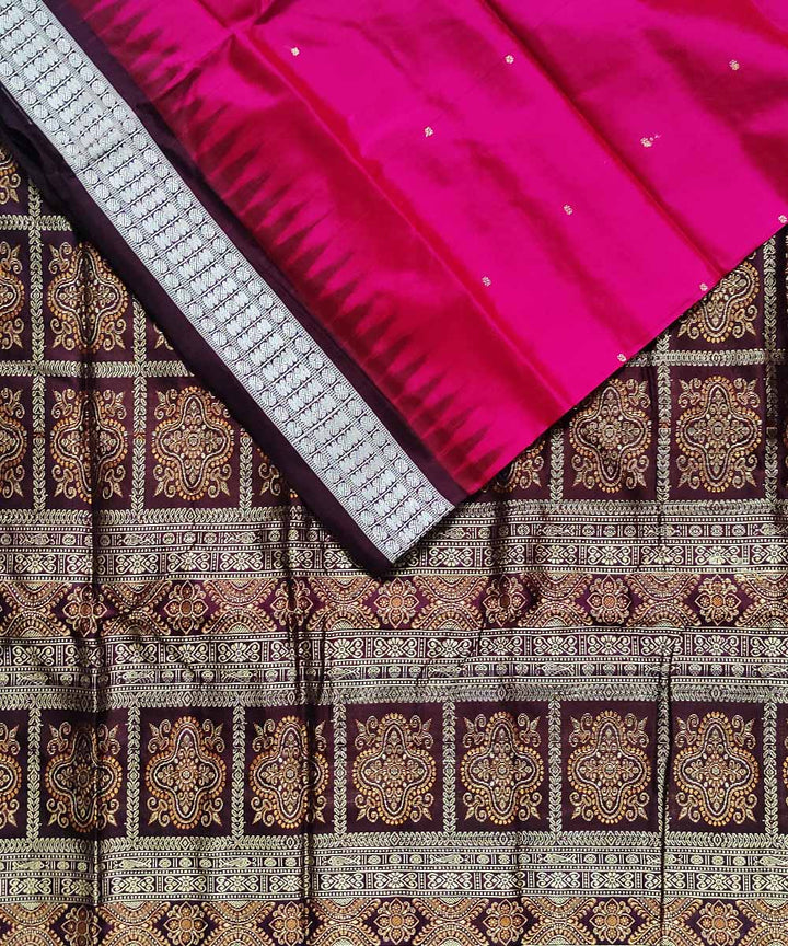 Magenta coffee brown silk handloom bomkai saree