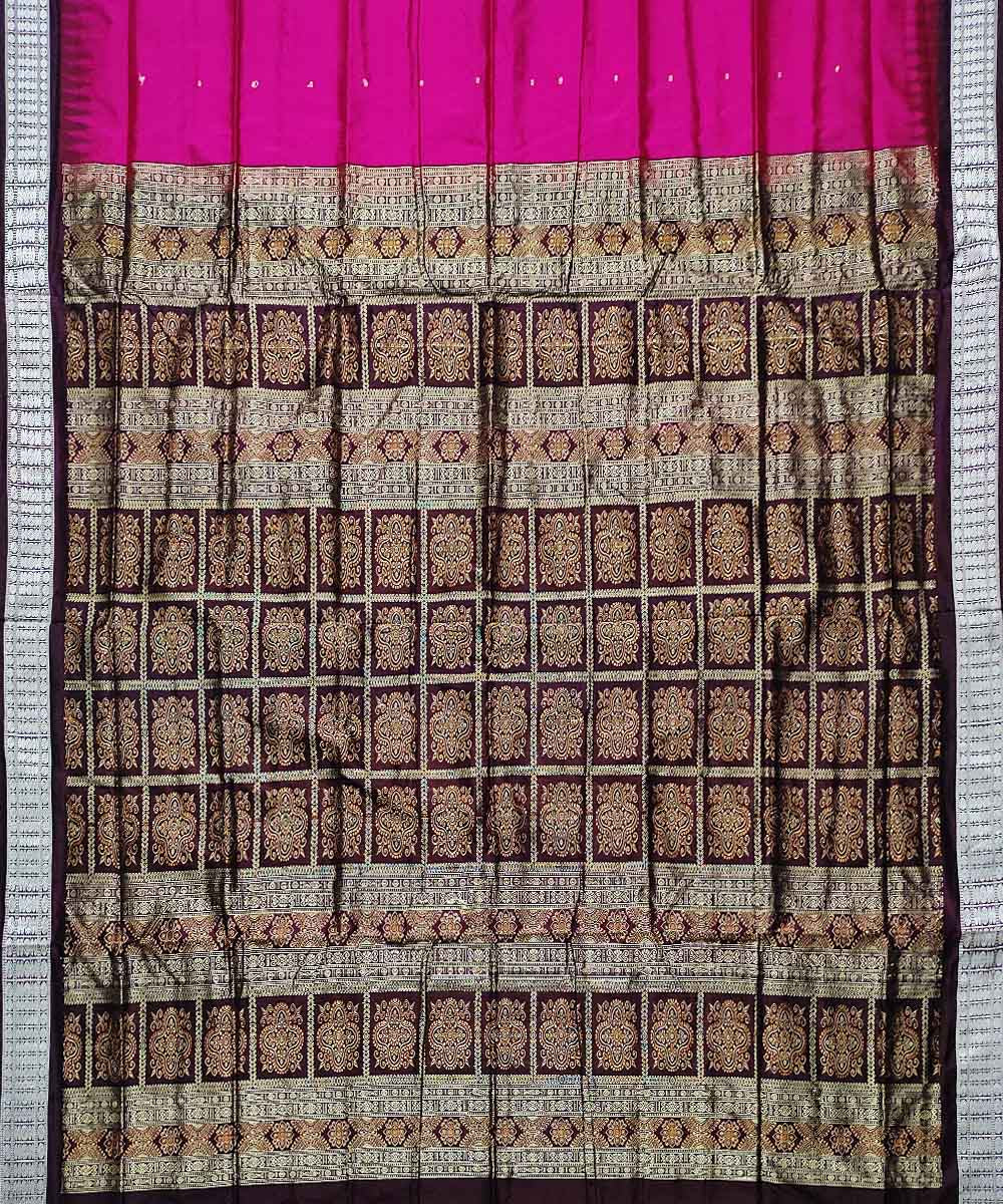 Magenta coffee brown silk handloom bomkai saree