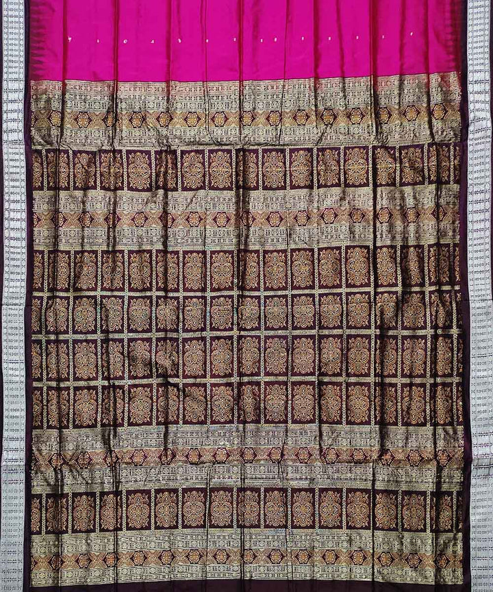 Magenta coffee brown silk handloom bomkai saree