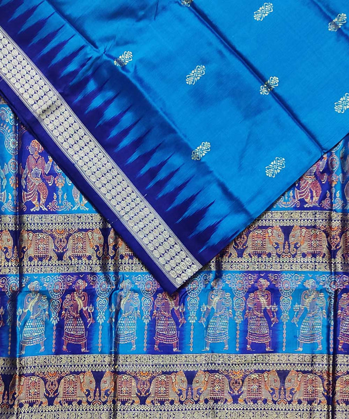 Navy blue sea blue silk handloom bomkai saree