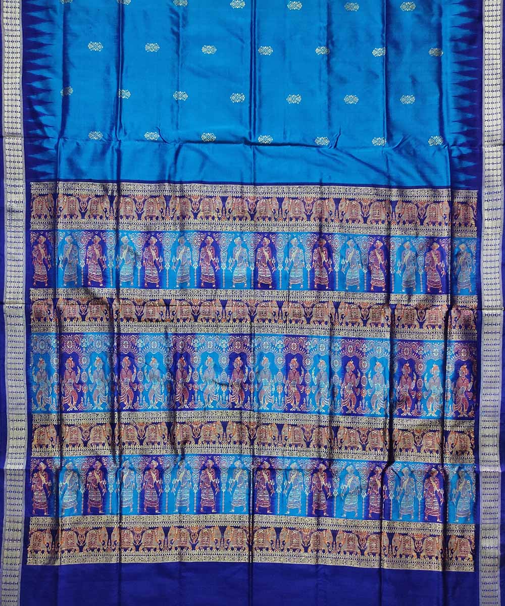 Navy blue sea blue silk handloom bomkai saree