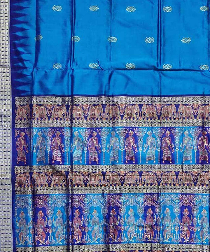 Navy blue sea blue silk handloom bomkai saree