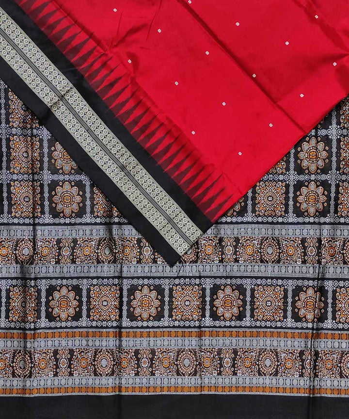 Red black bomkai handloom silk saree