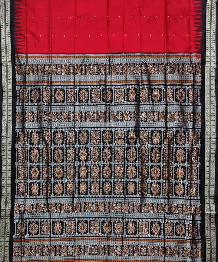 Red black bomkai handloom silk saree