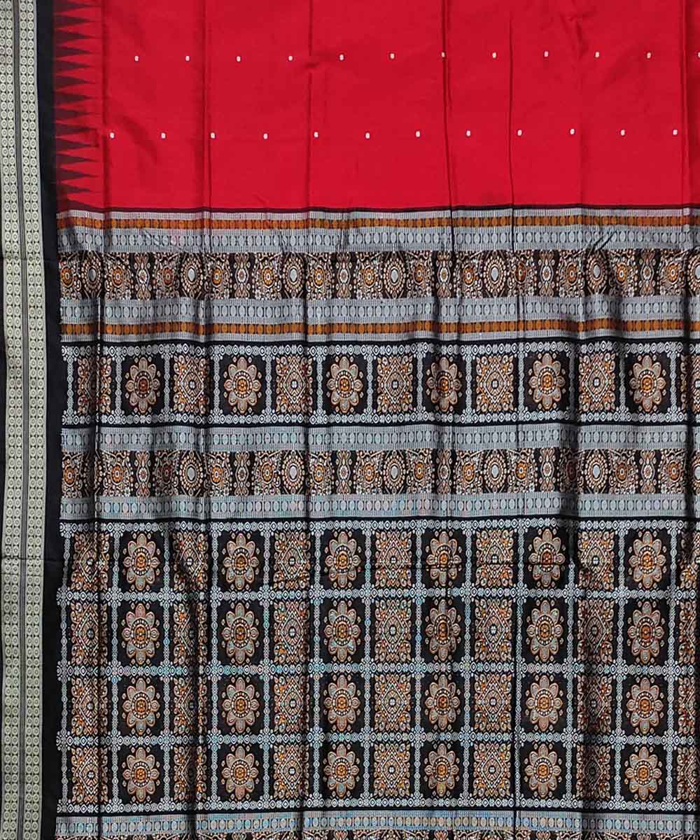 Red black bomkai handloom silk saree