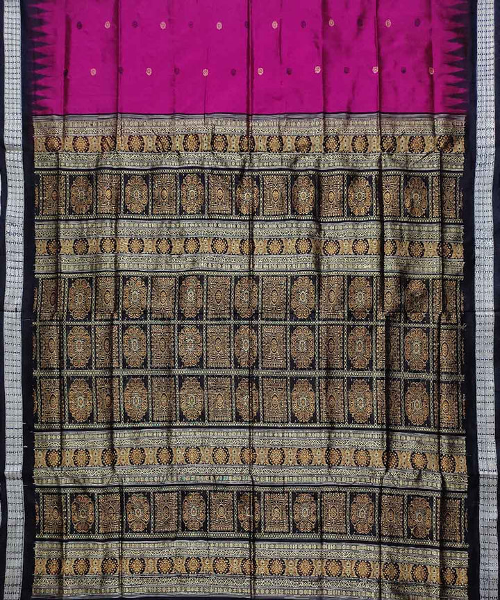 Magenta black silk handloom bomkai saree