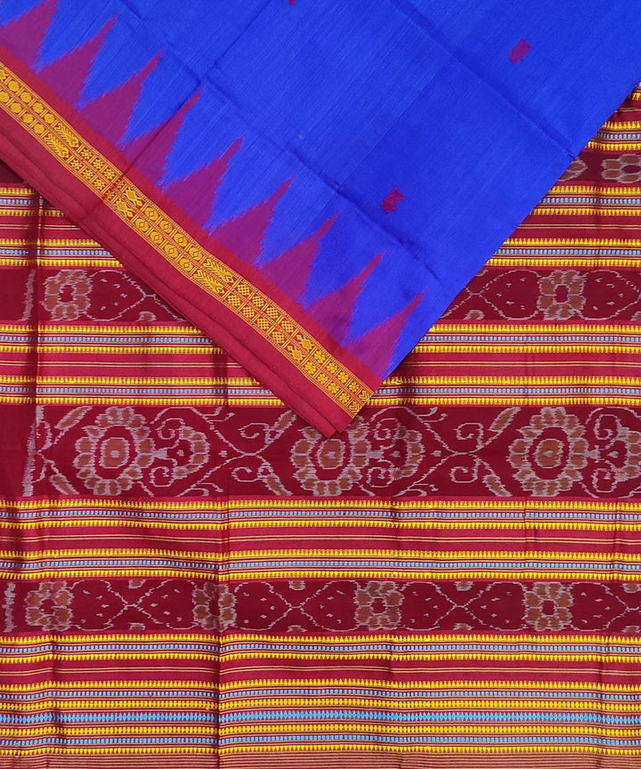 Sky blue maroon silk handloom bomkai saree