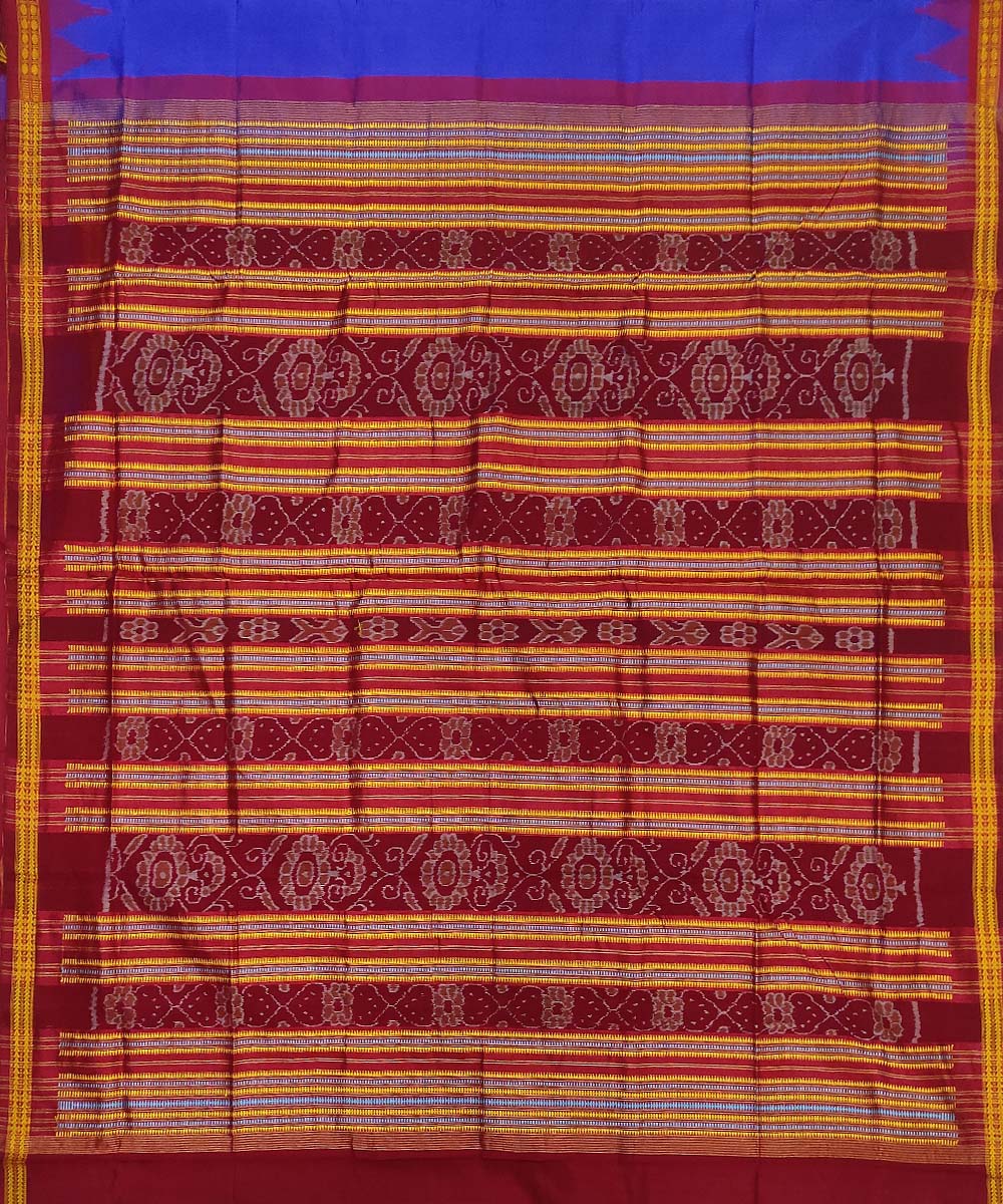 Sky blue maroon silk handloom bomkai saree