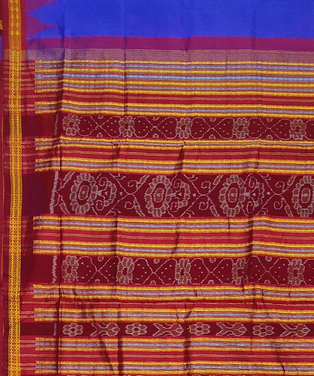 Sky blue maroon silk handloom bomkai saree