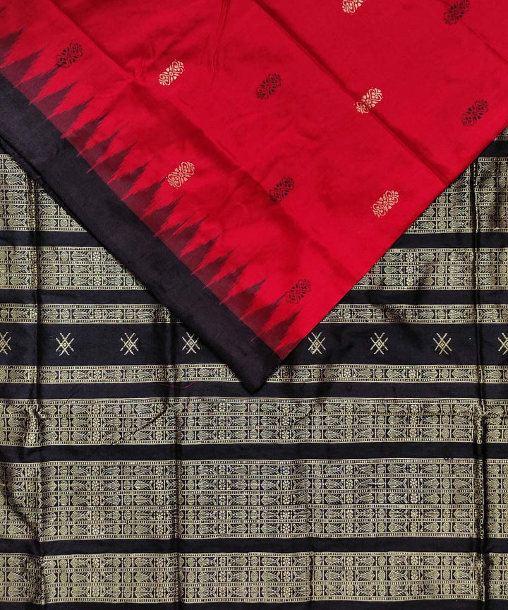 Red black silk handloom bomkai saree