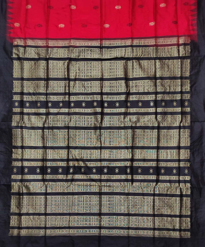 Red black silk handloom bomkai saree