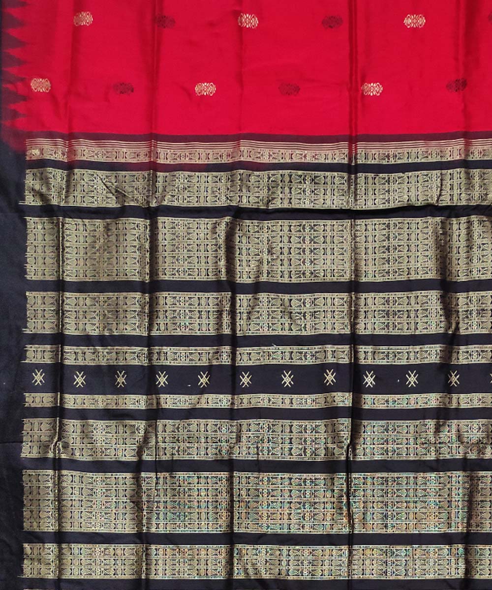 Red black silk handloom bomkai saree