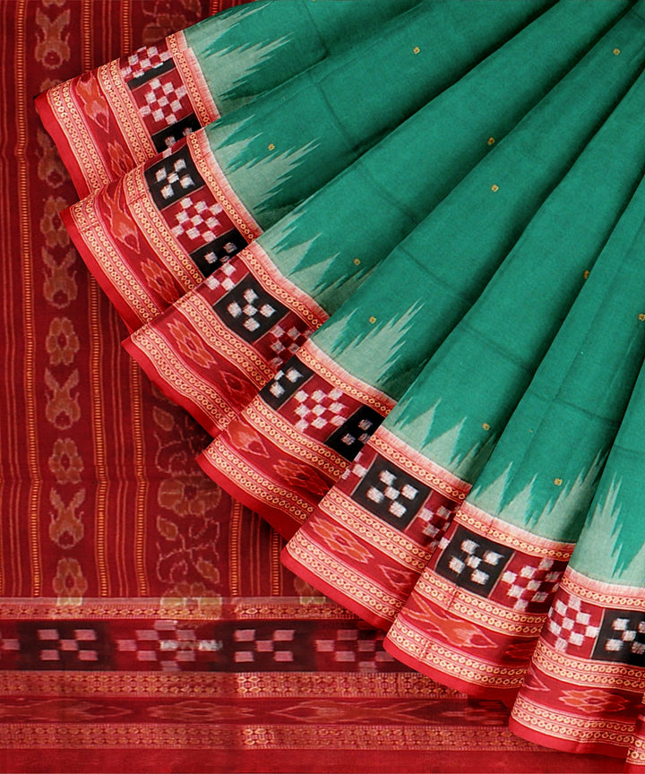 Light green red handloom cotton sambalpuri saree