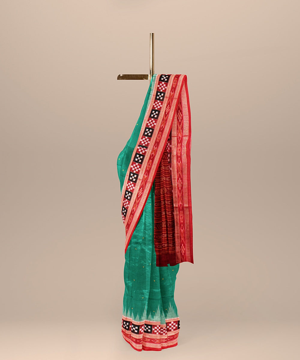 Light green red handloom cotton sambalpuri saree