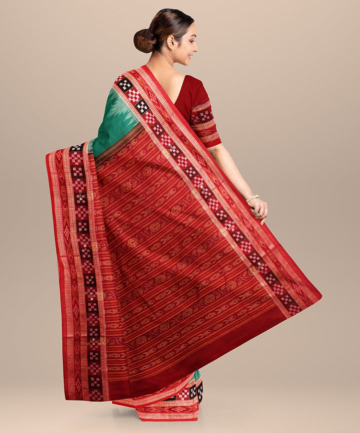 Light green red handloom cotton sambalpuri saree